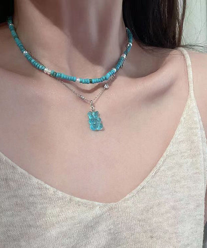 Collar de cuentas graduadas con perlas de plata de ley verde claro para mujer