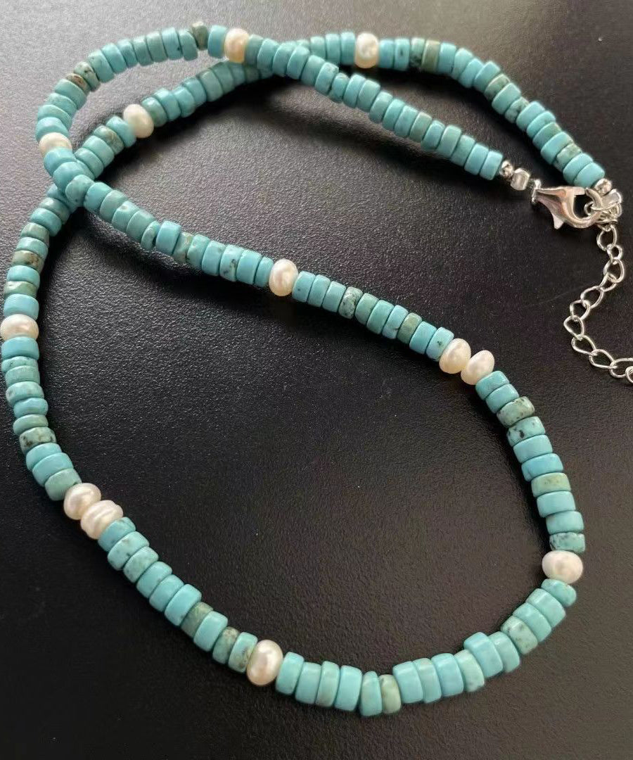 Collar de cuentas graduadas con perlas de plata de ley verde claro para mujer