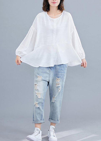 Women Light Green asymmetrical design Long sleeve Cotton Linen Summer Blouses - SooLinen