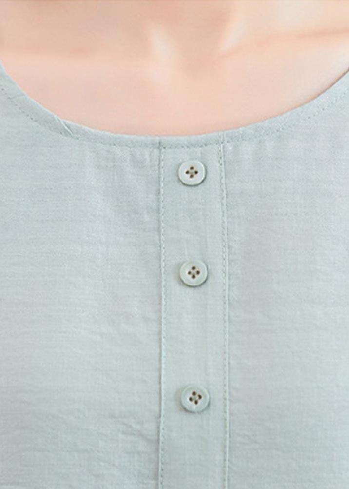 Women Light Green asymmetrical design Long sleeve Cotton Linen Summer Blouses - SooLinen