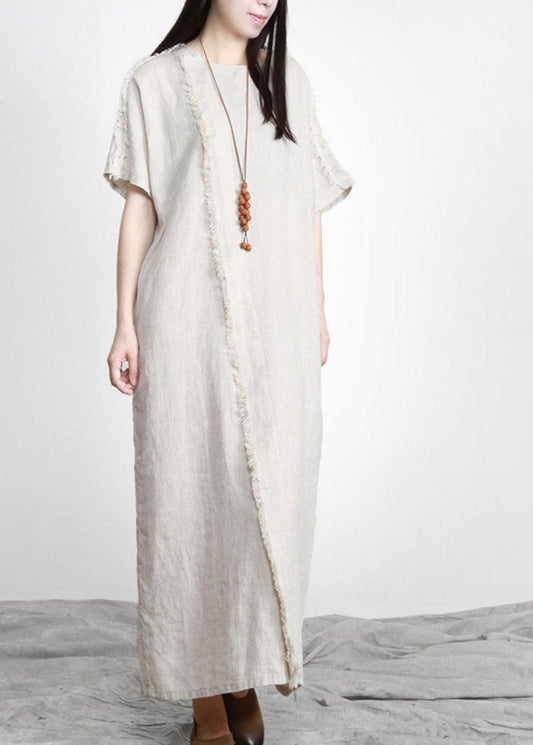 Women Linen Patchwork Maxi Dress Burrs - SooLinen