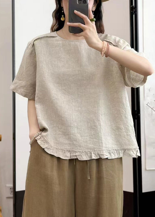 Women Linen Ruffled Wear On Both Sides Linen Shirt Summer