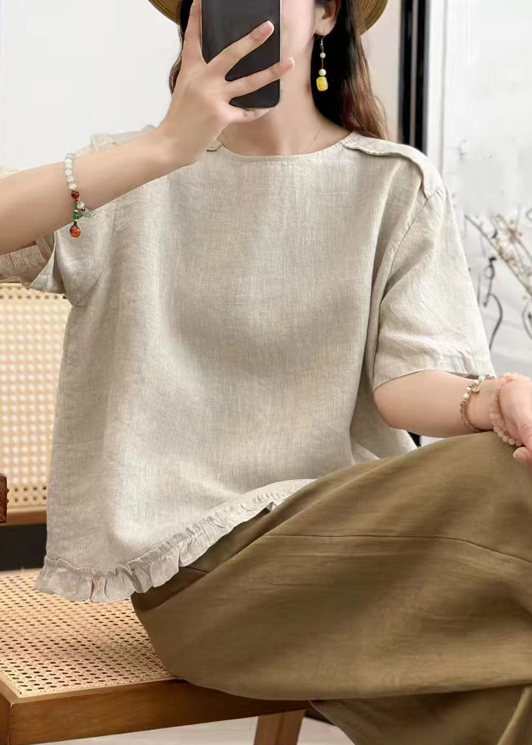 Women Linen Ruffled Wear On Both Sides Linen Shirt Summer