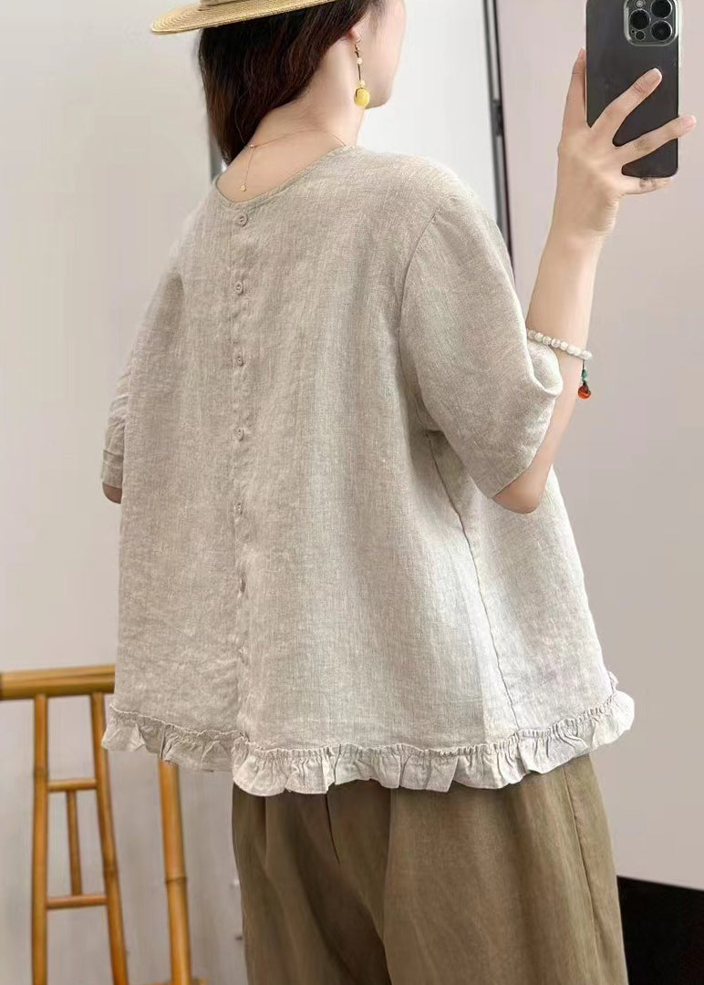 Women Linen Ruffled Wear On Both Sides Linen Shirt Summer