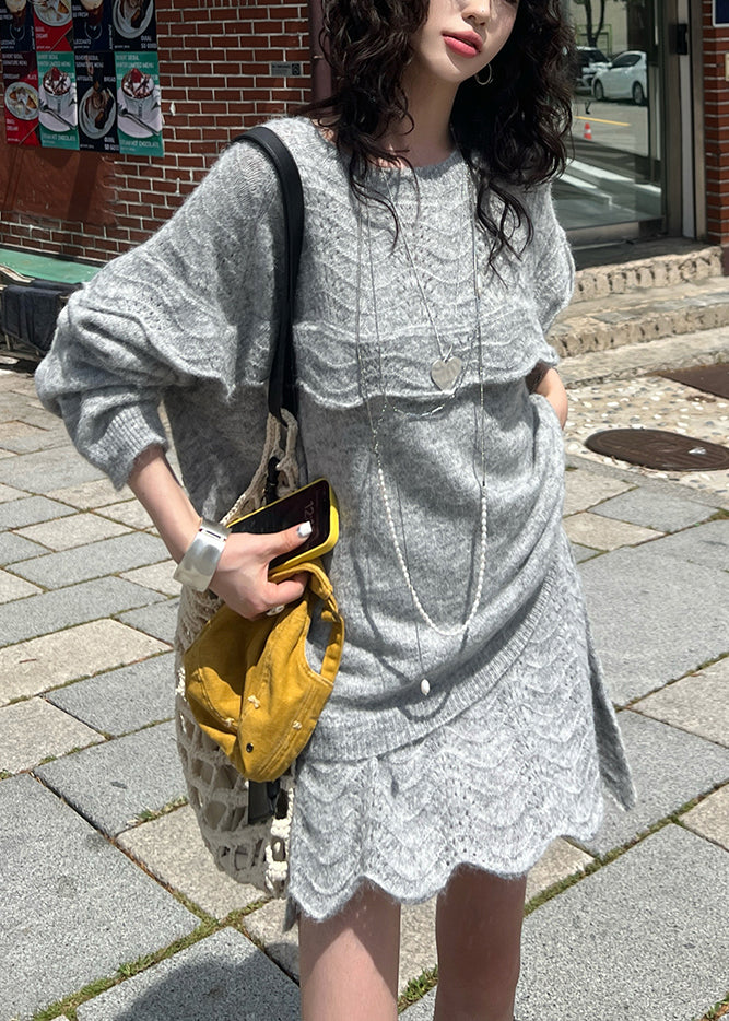 Suéter de punto calado con volantes de morera para mujer, invierno