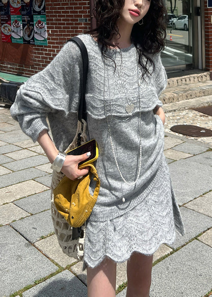 Suéter de punto calado con volantes de morera para mujer, invierno