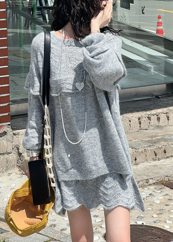 Suéter de punto calado con volantes de morera para mujer, invierno