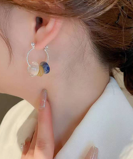 Pendientes de aro con gemas de cobre y cristal multicolor para mujer
