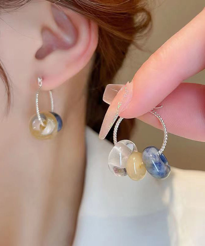 Pendientes de aro con gemas de cobre y cristal multicolor para mujer