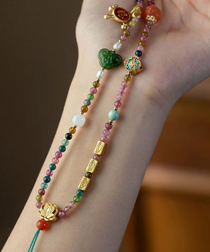 Collar con colgante de borla de jade tejido a mano multicolor para mujer