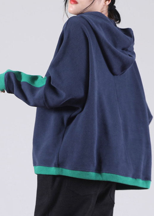 Frauen Navy Mit Kapuze Taschen Warme Fleece Sweatshirts Top Winter