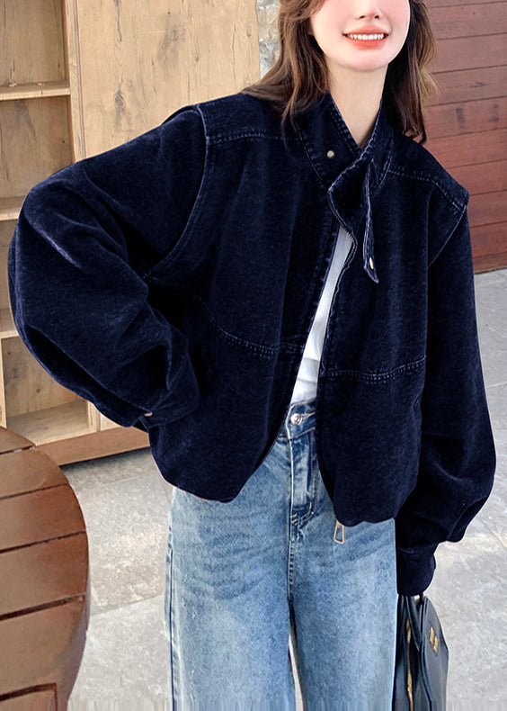 Women Navy Oversized Detachable Denim Coat Outwear Spring