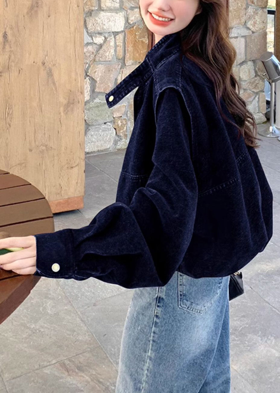 Women Navy Oversized Detachable Denim Coat Outwear Spring