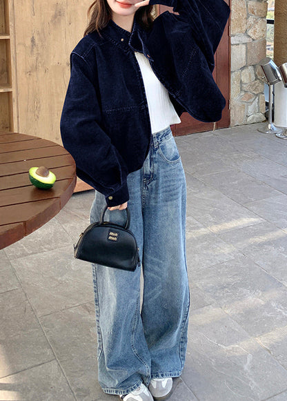 Women Navy Oversized Detachable Denim Coat Outwear Spring