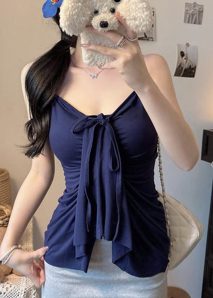 Women Navy Silm Fit Cotton Beach Vest Summer