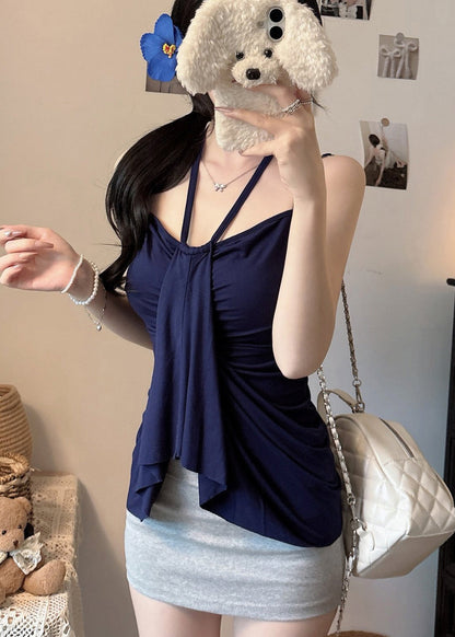 Women Navy Silm Fit Cotton Beach Vest Summer