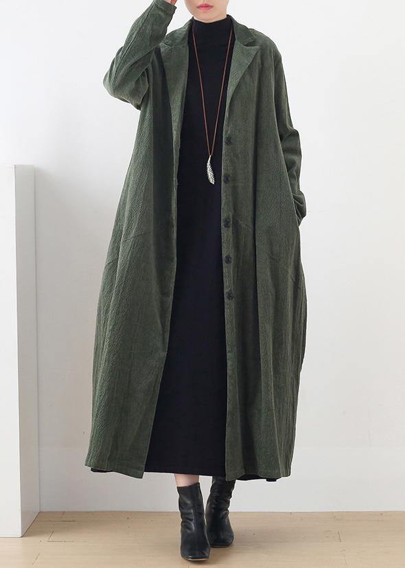 Women Notched patchwork  casual coats women green cotton outwears - SooLinen