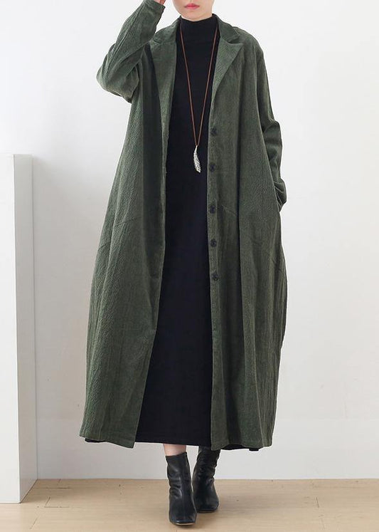 Women Notched patchwork  casual coats women green cotton outwears - SooLinen