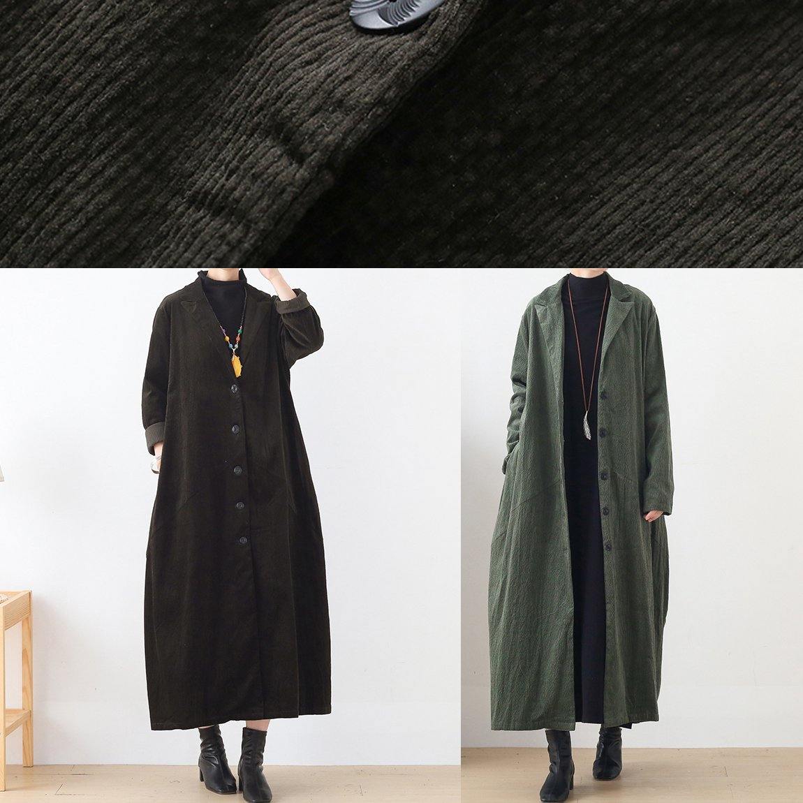 Women Notched patchwork  casual coats women green cotton outwears - SooLinen