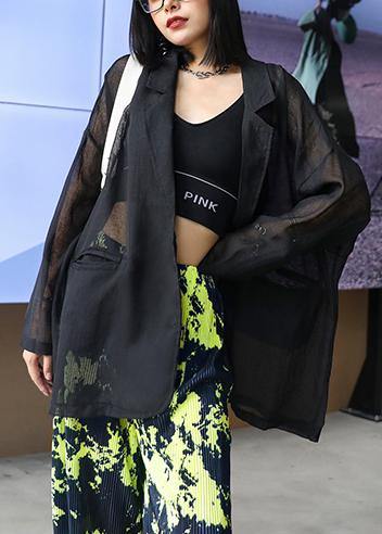 Women Notched pockets clothes For Women Tops black tops - SooLinen