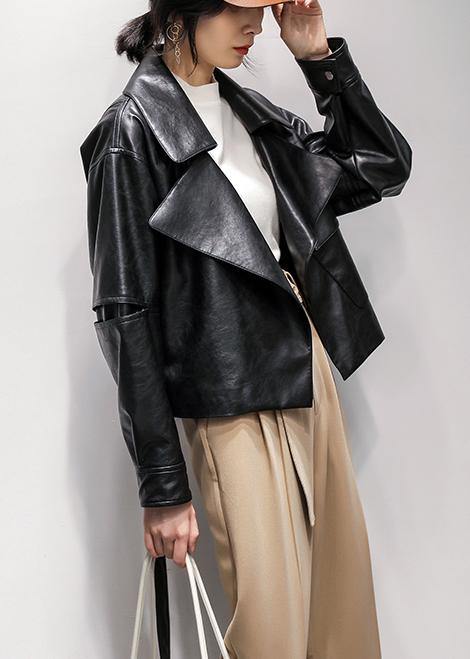 Women Notched Cinched  coat black silhouette coats - SooLinen