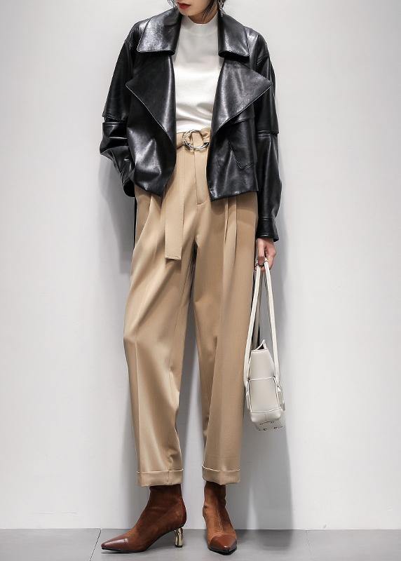 Women Notched Cinched  coat black silhouette coats - SooLinen