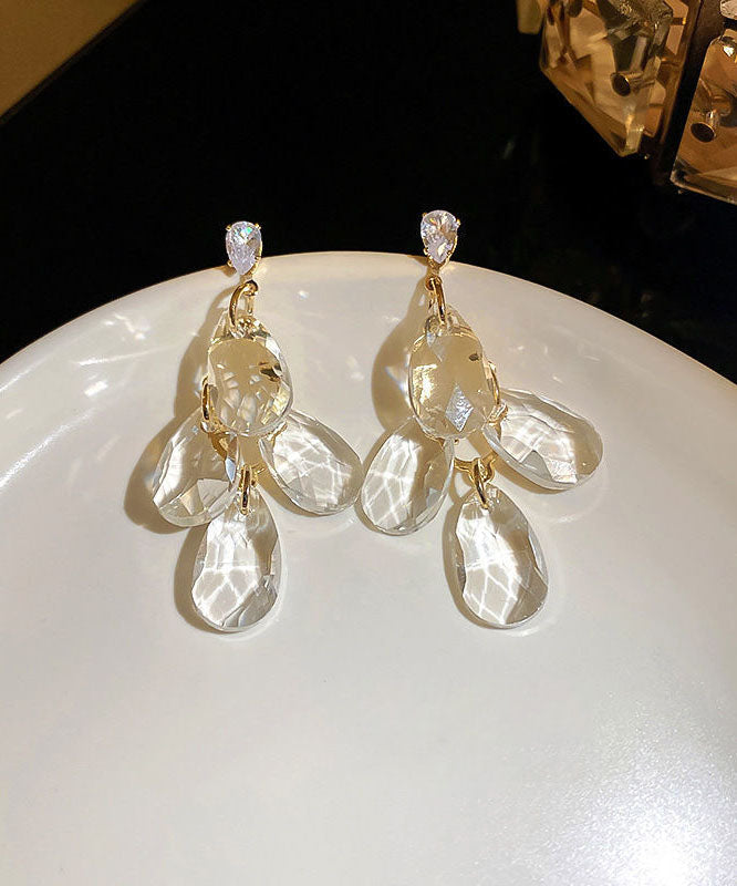 Pendientes colgantes con borlas de circonitas y cristales de aleación de plata de ley color nude para mujer