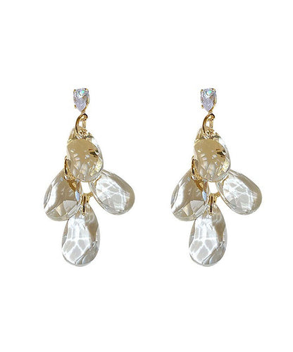 Pendientes colgantes con borlas de circonitas y cristales de aleación de plata de ley color nude para mujer