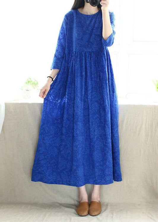 Women O Neck Cinched Tunics Photography Blue Kaftan Dresses - SooLinen