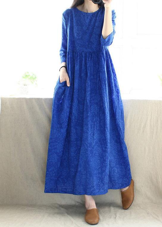 Women O Neck Cinched Tunics Photography Blue Kaftan Dresses - SooLinen