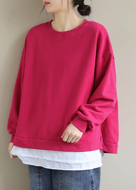 Women O Neck False Two Pieces Spring Work Outfits Rose Blouses - SooLinen