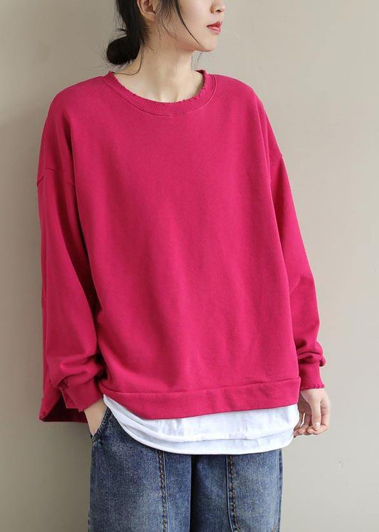 Women O Neck False Two Pieces Spring Work Outfits Rose Blouses - SooLinen