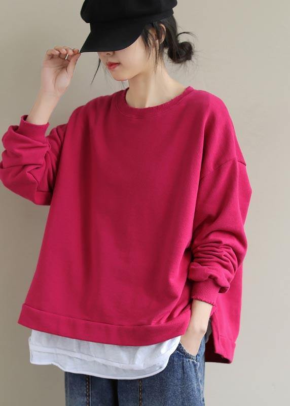 Women O Neck False Two Pieces Spring Work Outfits Rose Blouses - SooLinen