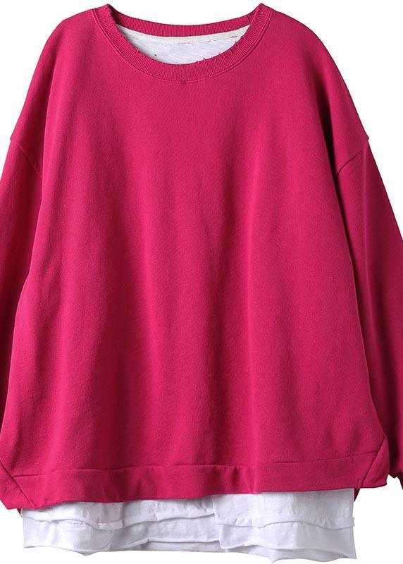 Women O Neck False Two Pieces Spring Work Outfits Rose Blouses - SooLinen