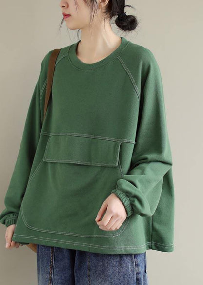 Women O Neck Patchwork Spring Clothes Inspiration Green Shirts - SooLinen