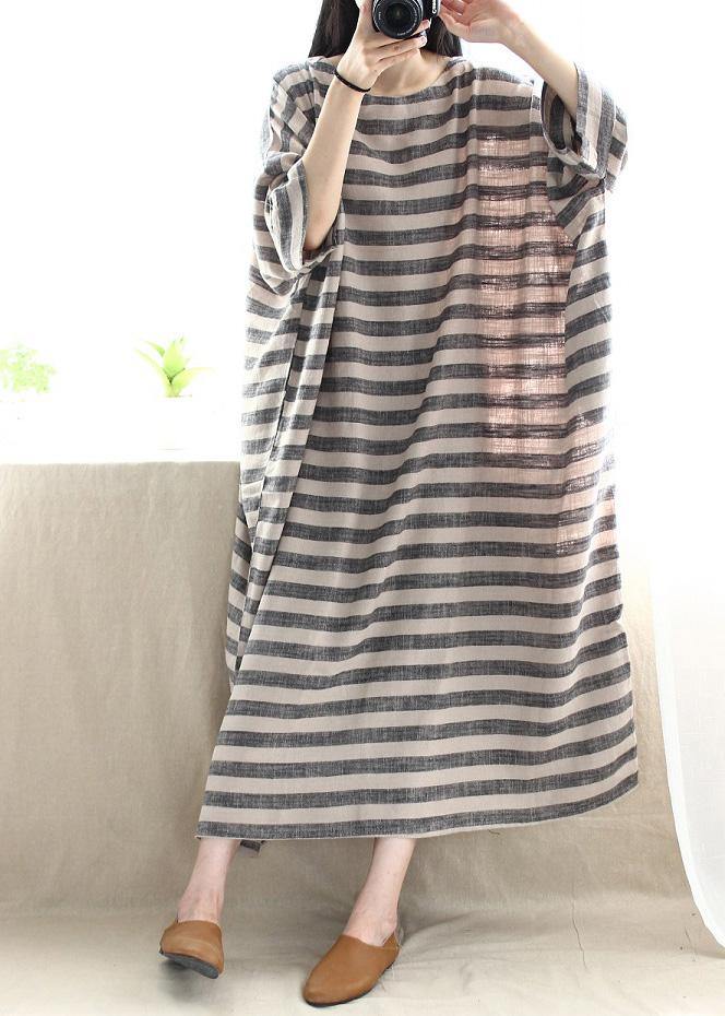 Women O Neck Pockets Runway Striped Dresses - SooLinen