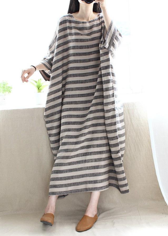 Women O Neck Pockets Runway Striped Dresses - SooLinen