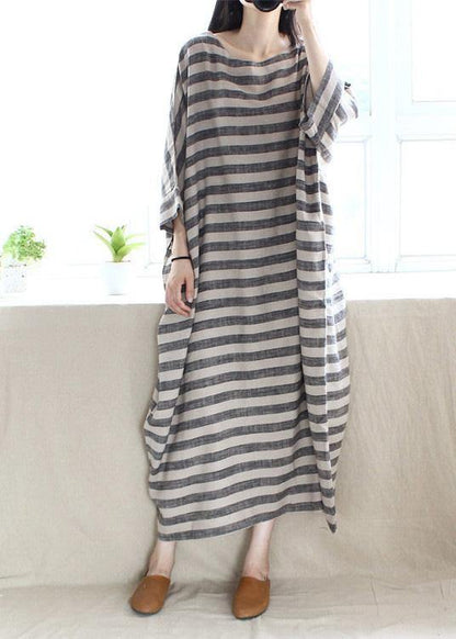 Women O Neck Pockets Runway Striped Dresses - SooLinen