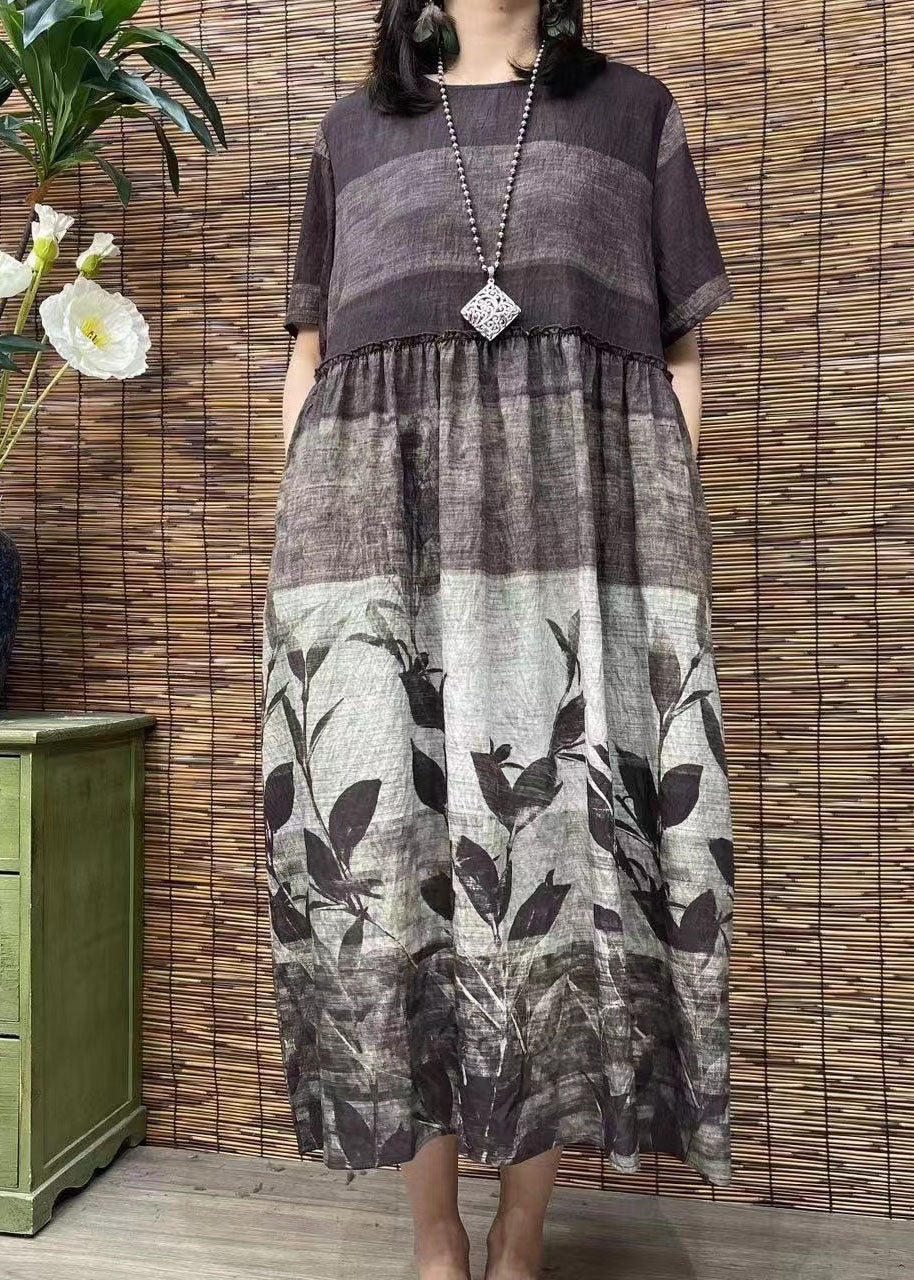 Frauen O Neck Print Patchwork Baumwolle Kleid Sommer