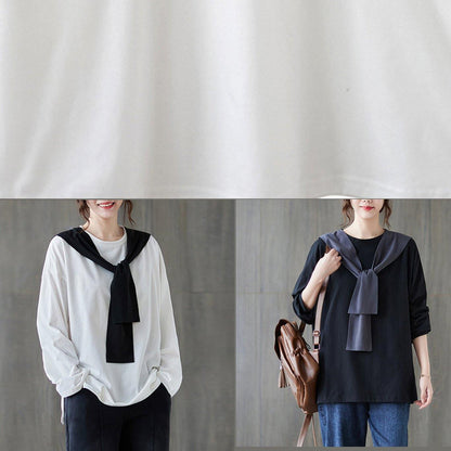 Women O Neck Side Open Spring Clothes Wardrobes Black Shirt - SooLinen