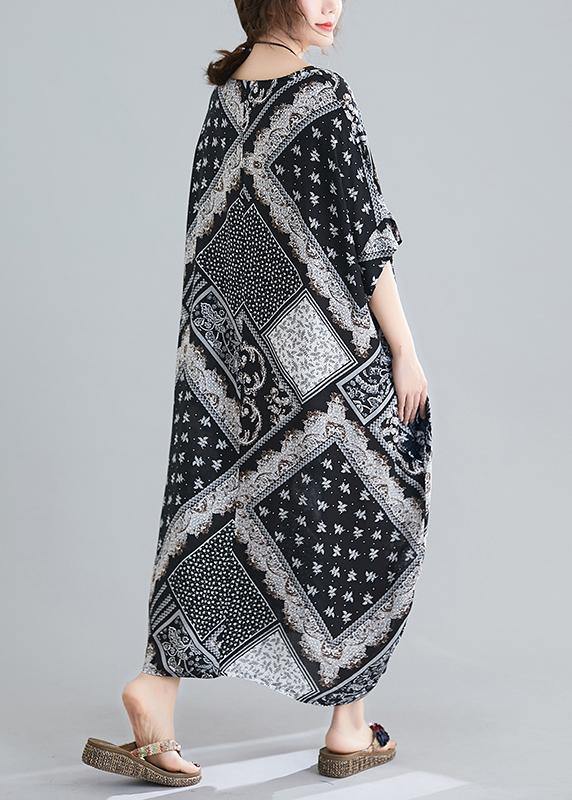 Women O Neck Summer Quilting Dresses Photography Black Print Traveling Dress - SooLinen