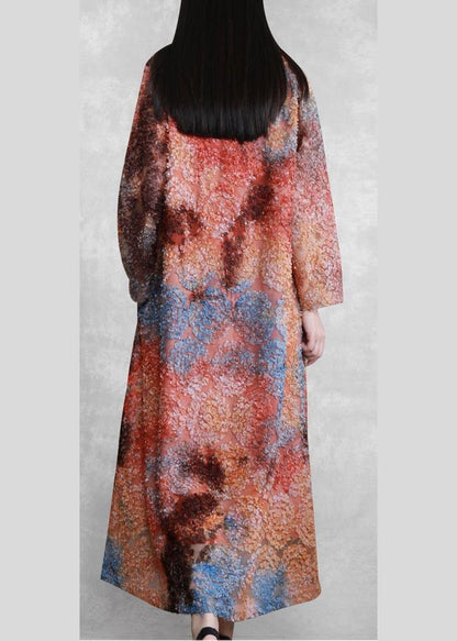 Women O Neck Tie Waist Spring Quilting Clothes Neckline Pink Print Dress - SooLinen