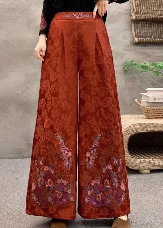 Damen-Fleecehose mit orangefarbenen, bestickten Taschen, warm, Winter