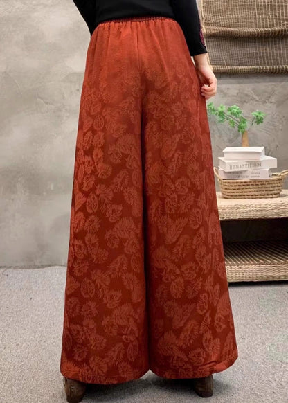 Damen-Fleecehose mit orangefarbenen, bestickten Taschen, warm, Winter