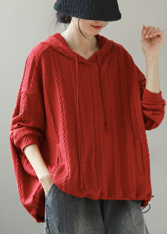 Frauen Orange Mit Kapuze Kordelzug Stricken Kurzen Pullover Winter