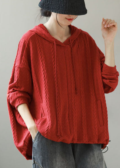 Frauen Orange Mit Kapuze Kordelzug Stricken Kurzen Pullover Winter