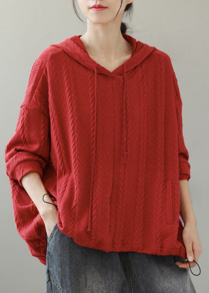 Frauen Orange Mit Kapuze Kordelzug Stricken Kurzen Pullover Winter