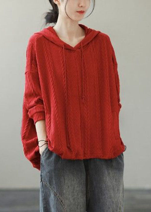 Frauen Orange Mit Kapuze Kordelzug Stricken Kurzen Pullover Winter