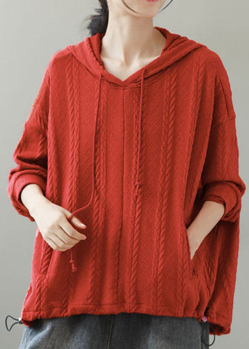 Frauen Orange Mit Kapuze Kordelzug Stricken Kurzen Pullover Winter