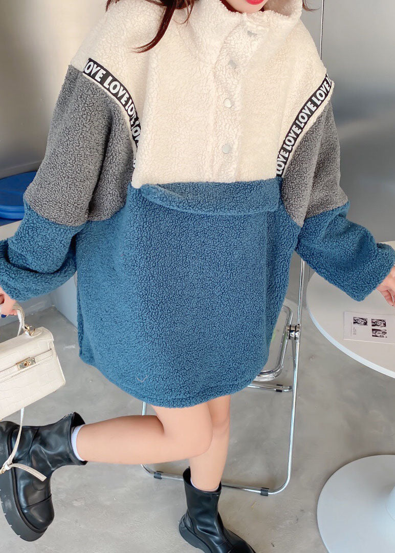 Frauen Orange Patchwork Button Winter Sweatshirts